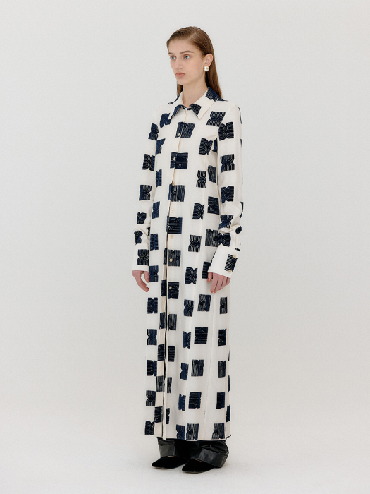 Eenk Veroso Logo Pattern Shirt Dress - Ivory/Black