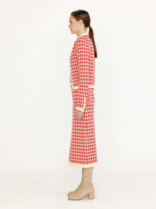 [EENK] Vink Gingham Check Knit Shirt - Red/Ivory
