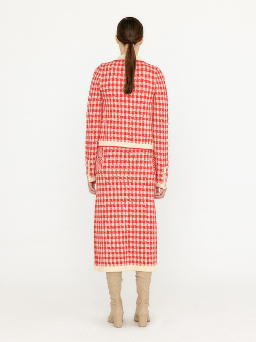 [EENK] Vink Gingham Check Knit Shirt - Red/Ivory
