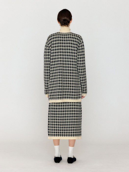Eenk Vinkling Gingham Check Knit Midi Cardigan - Black/Ivory