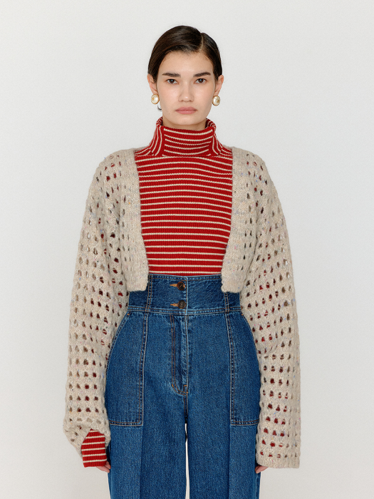Eenk Volero Bolero Knit Cardigan - Beige Multi