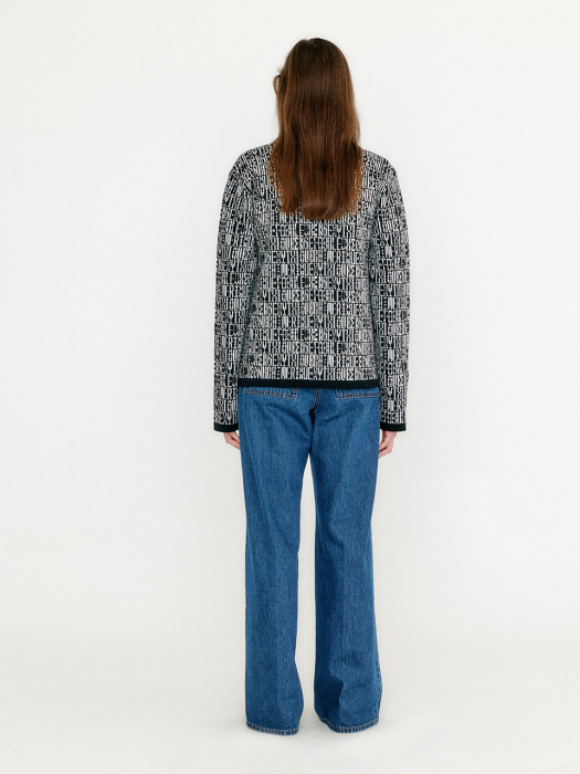 Eenk Vibby Jacquard Pattern High Neck Cardigan - Black/Ivory Multi