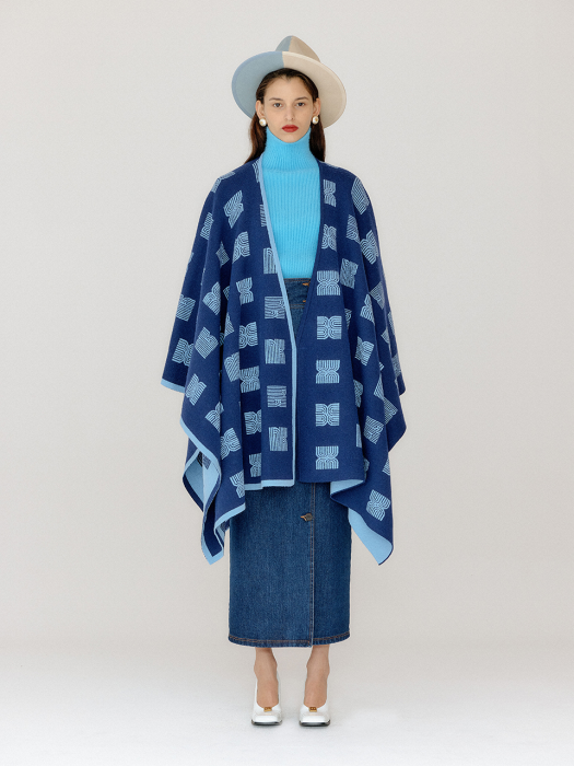 Eenk Vcape Logo Jacquard Knit Cape - Blue/Sky Blue