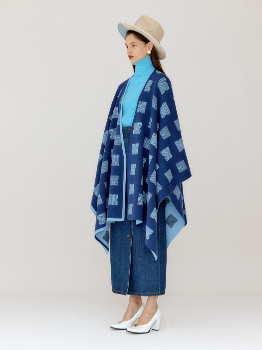 Eenk Vcape Logo Jacquard Knit Cape - Blue/Sky Blue