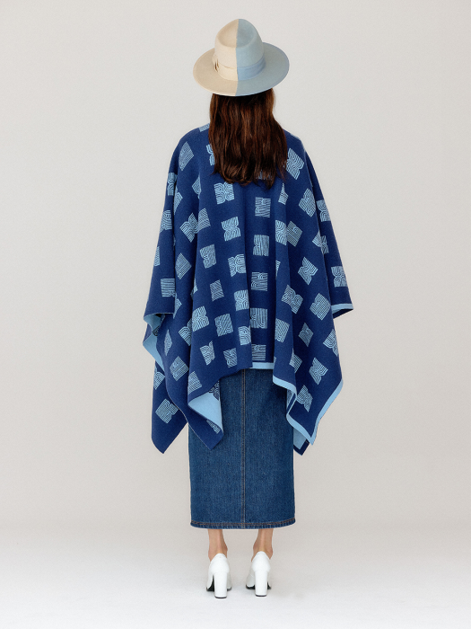 Eenk Vcape Logo Jacquard Knit Cape - Blue/Sky Blue