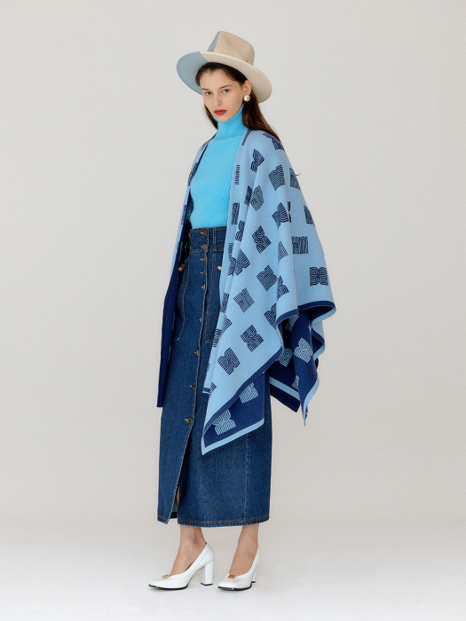 Eenk Vcape Logo Jacquard Knit Cape - Blue/Sky Blue
