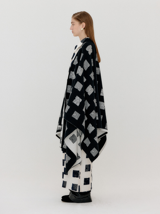 Eenk Vcape Logo Jacquard Knit Cape - Black/Ivory