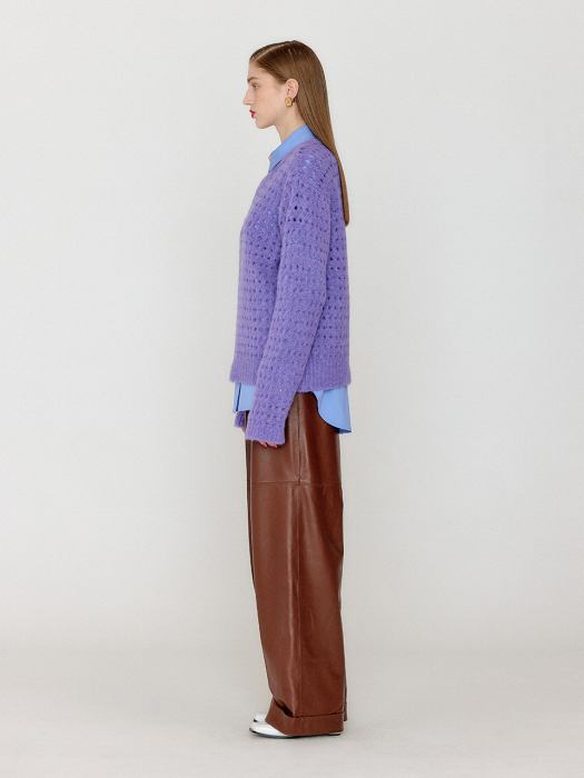 [EENK] Vnet V-Neck Net Knit Pullover - Violet