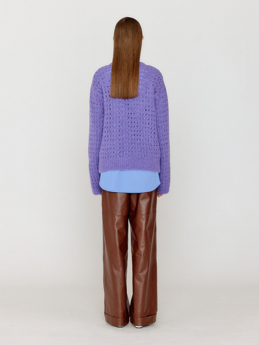 [EENK] Vnet V-Neck Net Knit Pullover - Violet