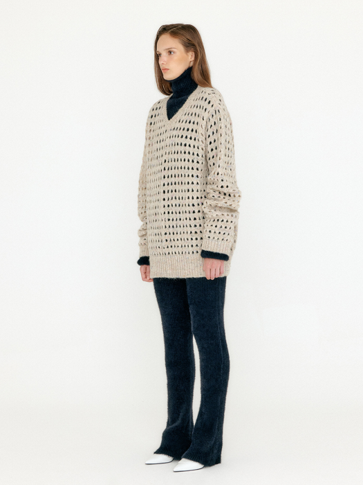 Eenk Vnet V-Neck Net Knit Pullover - Beige Multi