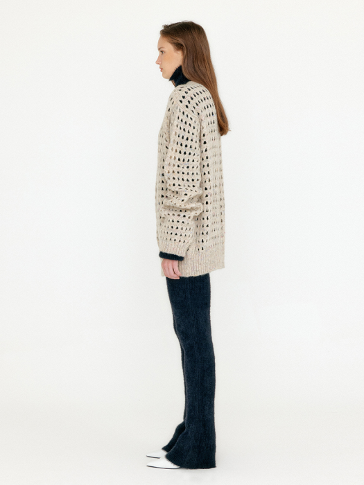 Eenk Vnet V-Neck Net Knit Pullover - Beige Multi