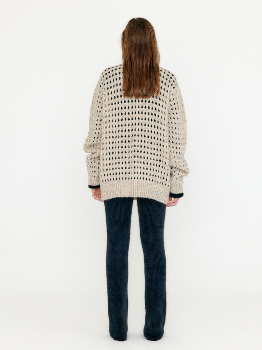 Eenk Vnet V-Neck Net Knit Pullover - Beige Multi