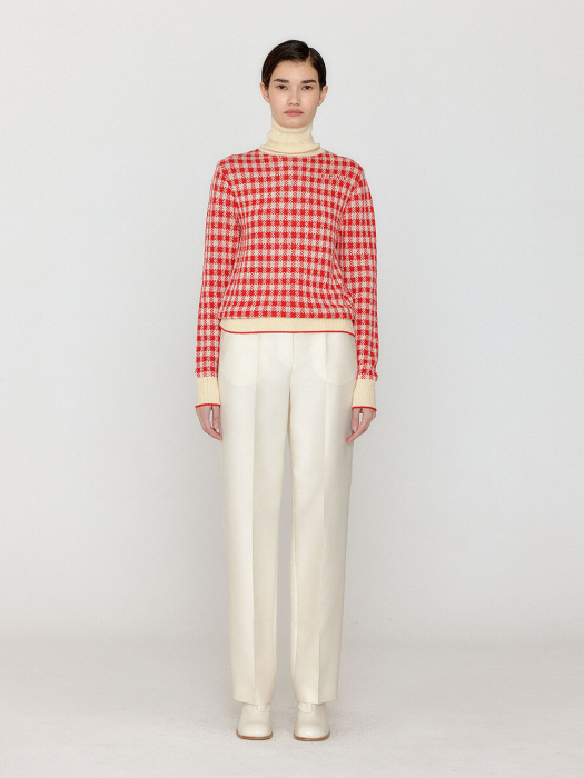 Eenk Vinky Gingham Check Knit Pullover - Red/Ivory