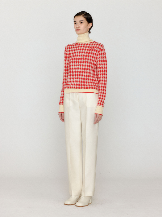 Eenk Vinky Gingham Check Knit Pullover - Red/Ivory