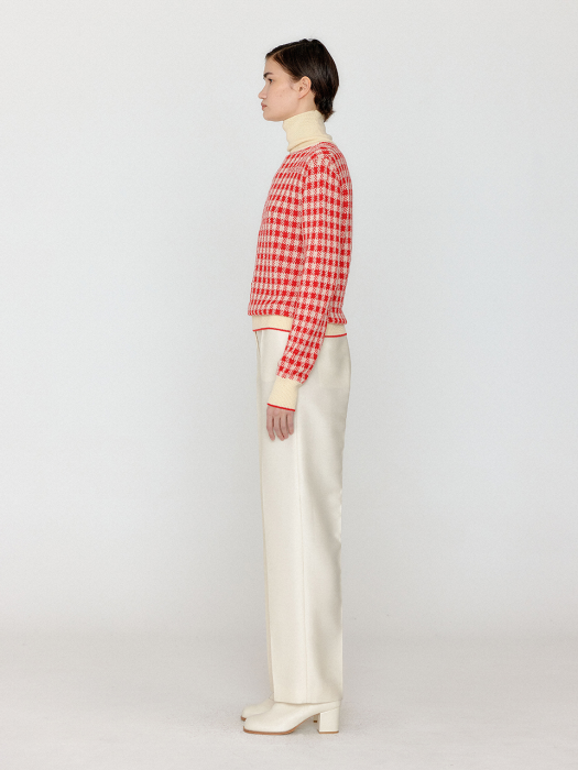 Eenk Vinky Gingham Check Knit Pullover - Red/Ivory