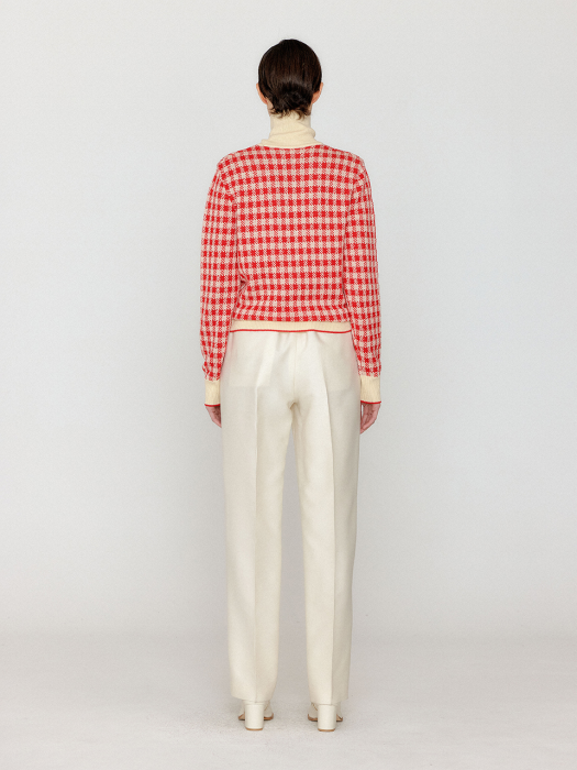 Eenk Vinky Gingham Check Knit Pullover - Red/Ivory