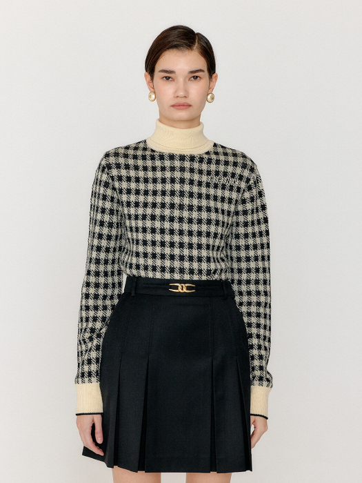 Eenk Vinky Gingham Check Knit Pullover - Black/Ivory
