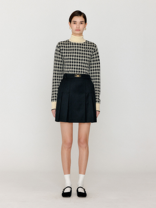 Eenk Vinky Gingham Check Knit Pullover - Black/Ivory