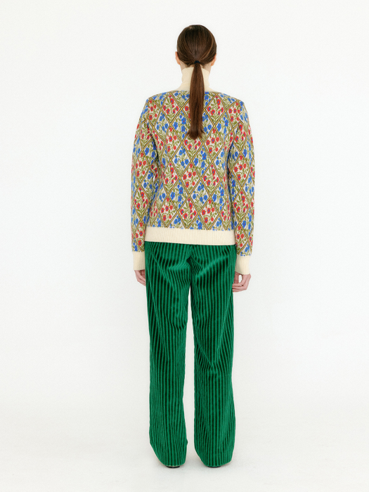 Eenk Vinky Floral Pattern Knit Turtleneck - Ivory/Blue/Red Multi