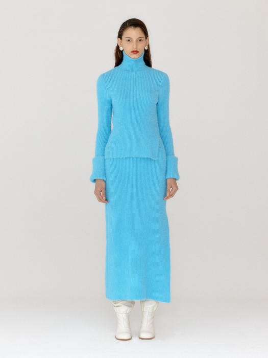 [EENK] Vixy Ribbed Knit Skirt - Sky Blue