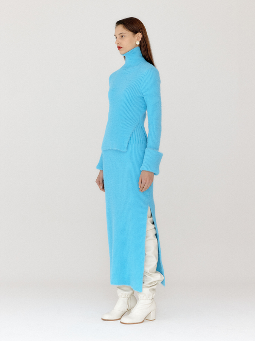 [EENK] Vixy Ribbed Knit Skirt - Sky Blue