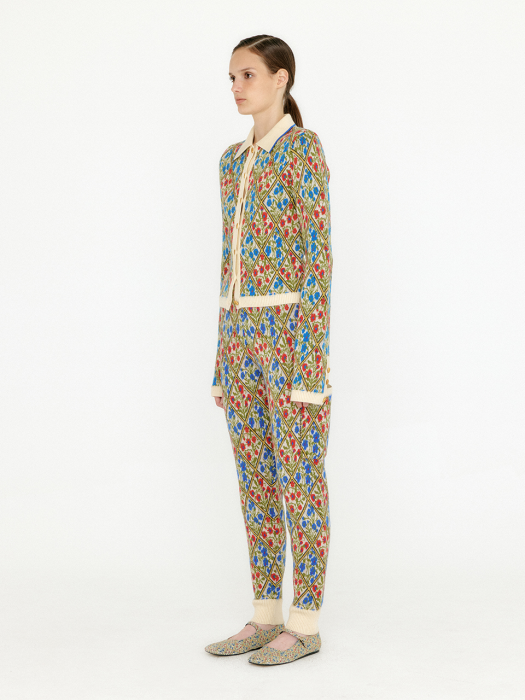 Eenk Vemi Floral Pattern Knit Jogger Pants - Ivory/Blue/Red Multi