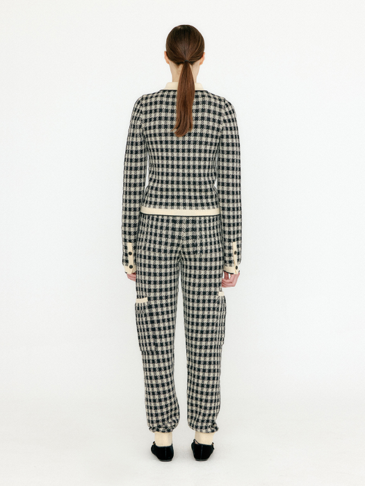 Eenk Vemi Gingham Check Knit Jogger Pants - Black/Ivory