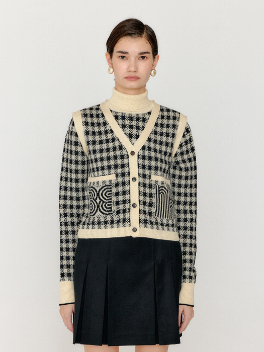 Eenk Vita Gingham Check Knit Vest - Black/Ivory