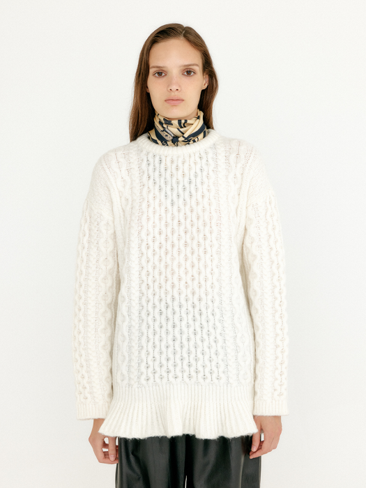 Eenk Vlare Flared Cable Pullover - Ivory