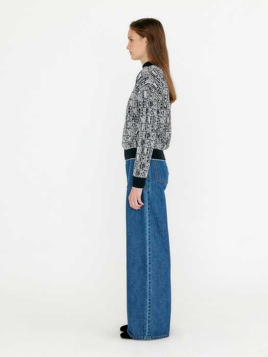 Eenk Vibo Jacquard Pattern High Neck Knit Pullover - Black/Ivory Multi