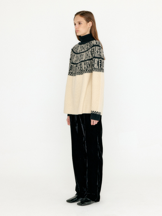 Eenk Vibble Paneled Lettering Jacquard Pullover - Beige/Black