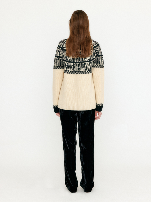 Eenk Vibble Paneled Lettering Jacquard Pullover - Beige/Black