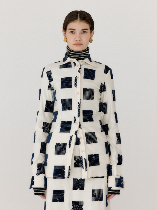 Eenk Verona Logo Pattern Shirt - Ivory/Black