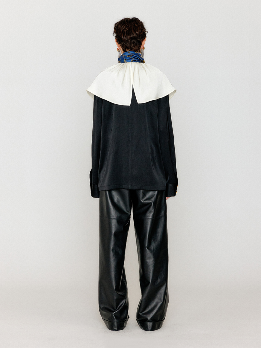 [EENK] Valerie Big Collared Blouse - Black/Ivory