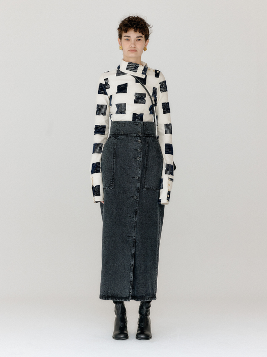 Eenk Verosa Logo Pattern Turtleneck Top - Ivory/Black