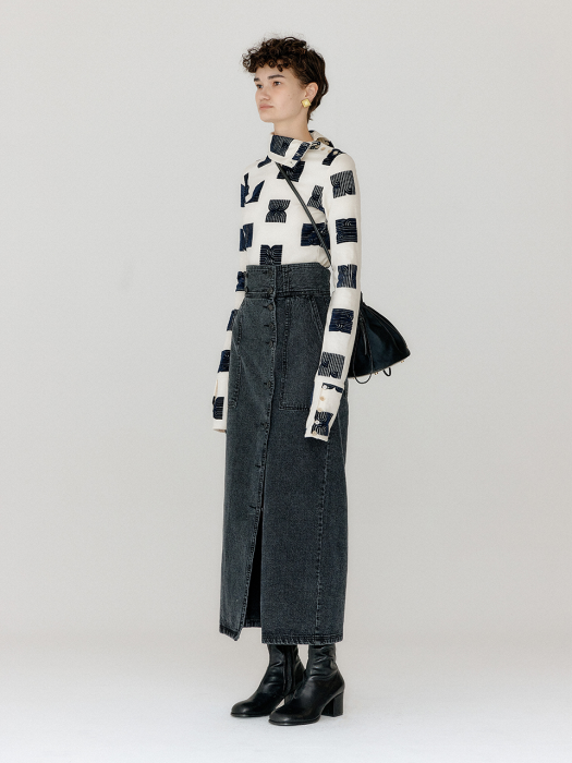 Eenk Verosa Logo Pattern Turtleneck Top - Ivory/Black