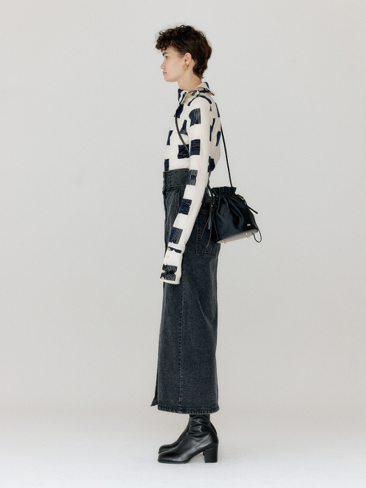 Eenk Verosa Logo Pattern Turtleneck Top - Ivory/Black