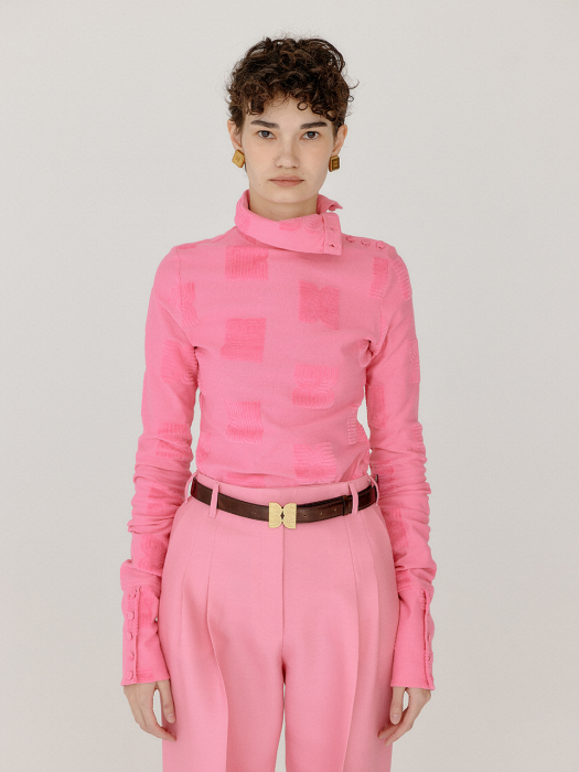 Eenk Verosa Logo Pattern Turtleneck Top - Pink