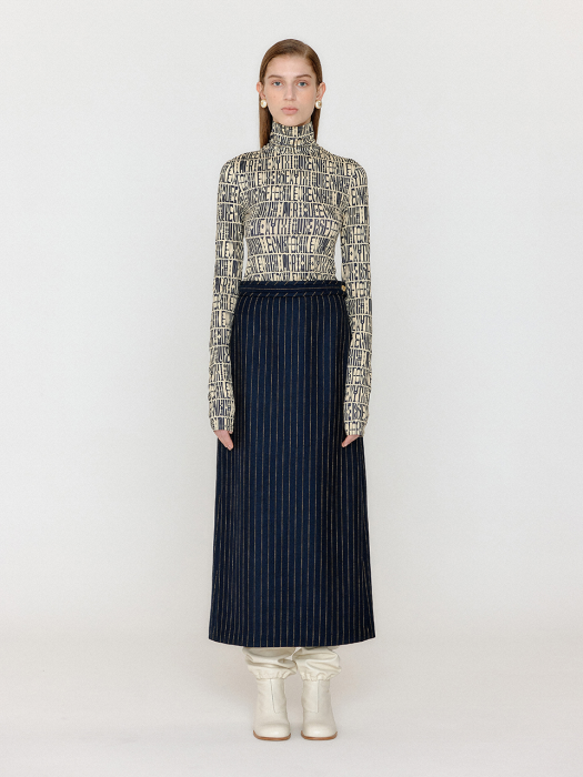Eenk Vol Pattern Turtleneck Top - Ivory/Black