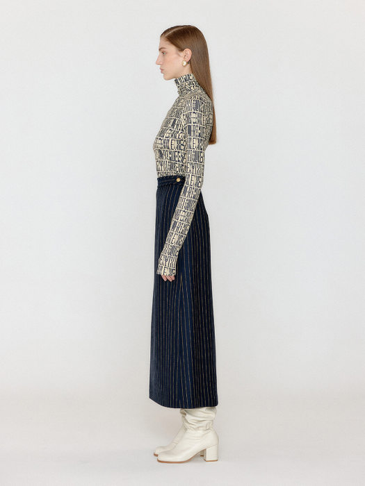 Eenk Vol Pattern Turtleneck Top - Ivory/Black