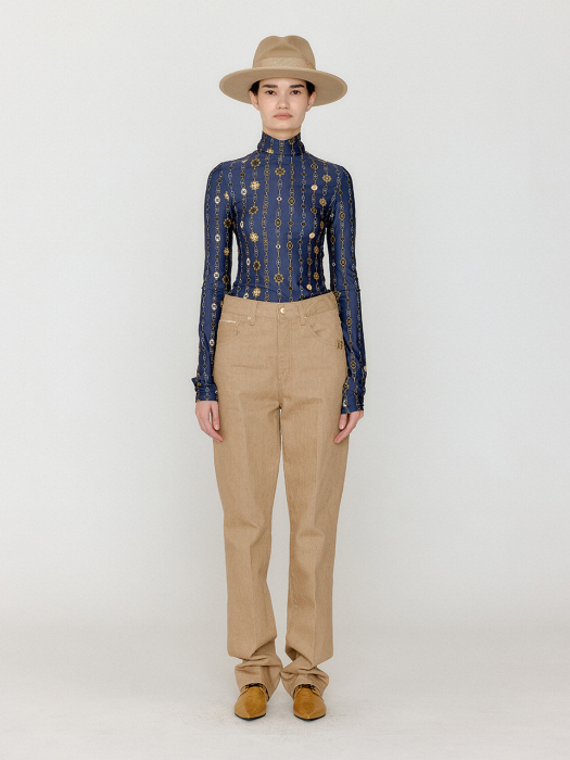 [EENK] Vol Pattern Turtleneck Top - Navy Multi