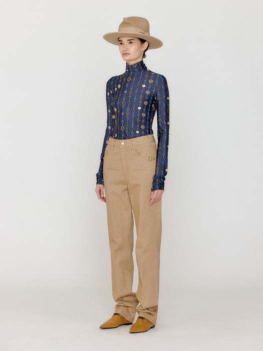 [EENK] Vol Pattern Turtleneck Top - Navy Multi
