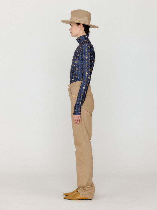 [EENK] Vol Pattern Turtleneck Top - Navy Multi
