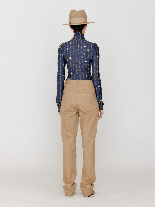 [EENK] Vol Pattern Turtleneck Top - Navy Multi