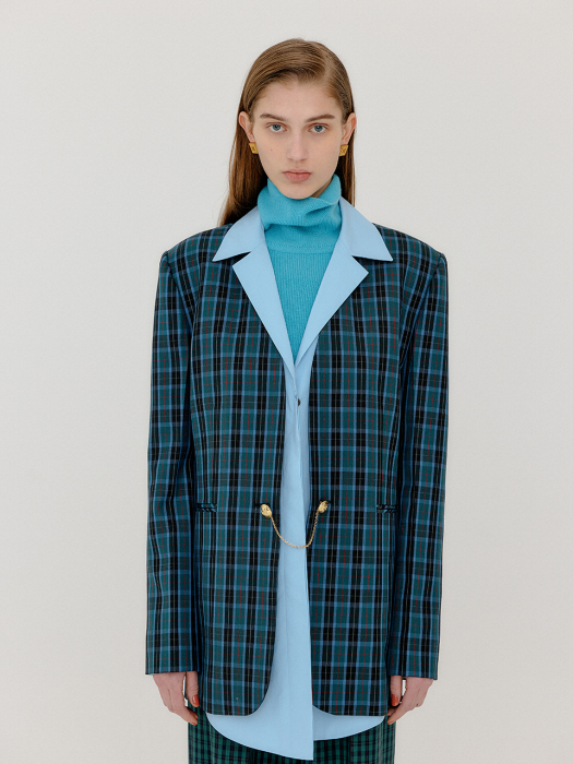 Eenk Vambi Shirt-Collar Single Blazer - Blue Check/Light Blue