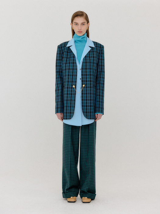 Eenk Vambi Shirt-Collar Single Blazer - Blue Check/Light Blue
