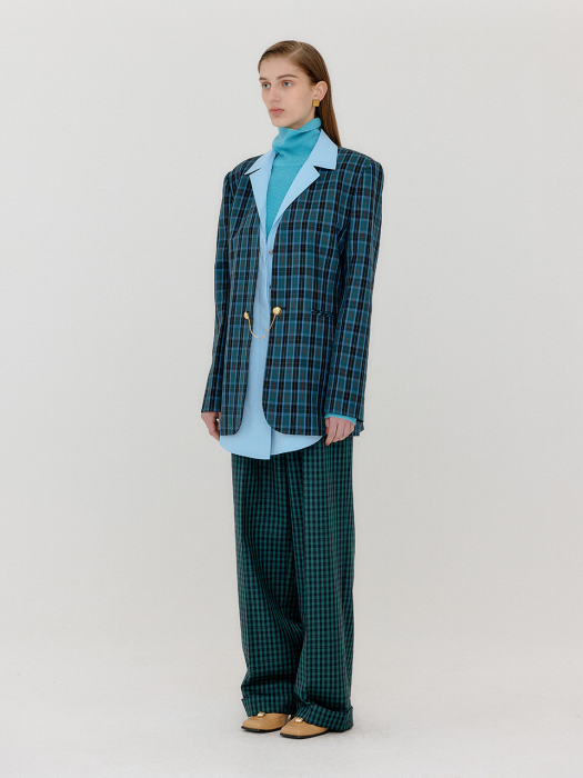 Eenk Vambi Shirt-Collar Single Blazer - Blue Check/Light Blue