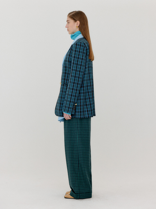 Eenk Vambi Shirt-Collar Single Blazer - Blue Check/Light Blue