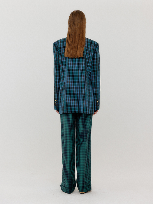 Eenk Vambi Shirt-Collar Single Blazer - Blue Check/Light Blue