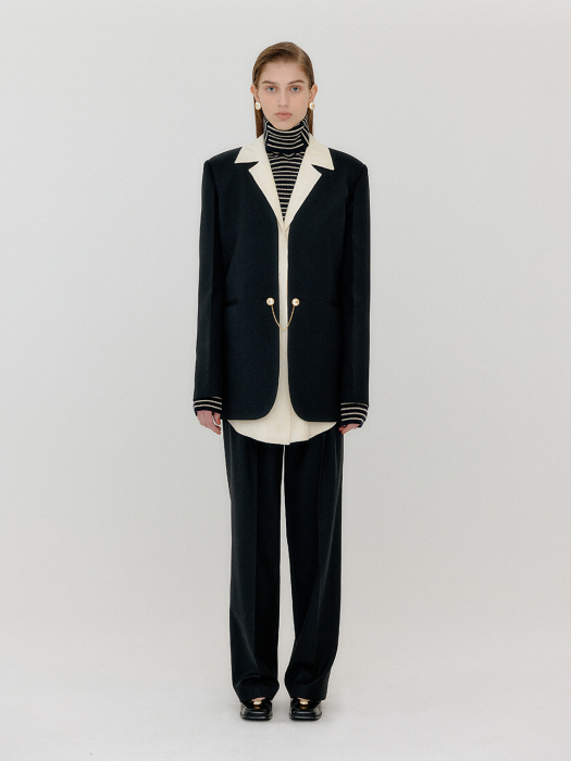 Eenk Vambi Shirt-Collar Single Blazer - Black/Ivory